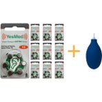 YesMed Extra Power 13 Numara İşitme Cihazı Pili (10 Paket x 6 Adet = 60 Adet Pil) + HEDİYE İşitme Cihazı El Pompası-Puar