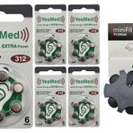 YesMed Extra Power 312 Numara İşitme Cihazı Pili (5 Paket x 6 Adet = 30 Adet Pil) + HEDİYE YesMed miniFit ProWax Filtre