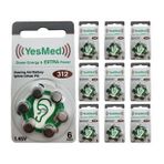 YesMed Extra Power 312 Numara İşitme Cihazı Pili, Kulaklık Pili, Duyma Pili, Kulak Pili, Kulak Cihazı Pili (10 Paket x 6 Adet = 60 Adet Pil)