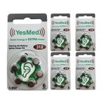 YesMed Extra Power 312 Numara İşitme Cihazı Pili, Kulaklık Pili, Duyma Pili, Kulak Pili, Kulak Cihazı Pili (5 Paket x 6 Adet = 30 Adet Pil)