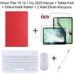 Yesnice Honor Pad 10 12.1 Inç 2025 Uyumlu Standlı Kılıf Dokunmatik Kalem ve Klavye Set - Kırmızı