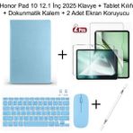 Yesnice Honor Pad 10 12.1 Inç 2025 Uyumlu Standlı Kılıf Dokunmatik Kalem ve Klavye Set - Mavi