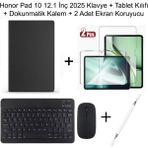 Yesnice Honor Pad 10 12.1 Inç 2025 Uyumlu Standlı Kılıf Dokunmatik Kalem ve Klavye Set - Siyah