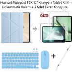 Yesnıce Huawei Matepad 12X 12" Uyumlu Standlı Kılıf ve Dokunmatik Kalem ve Klavye ve Mouse - Mavi