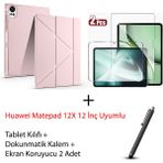 Yesnıce Huawei Matepad 12X 12" Uyumlu Standlı Kılıf ve Dokunmatik Kalem ve Klavye ve Mouse - Pembe