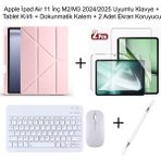 Yesnice iPad Air 11 M2/m3 2024/2025 Uyumlu Standlı Kılıf ve Dokunmatik Kalem ve Klavye ve Mouse - Pembe