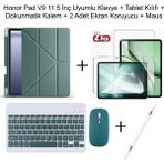 Yesnice Yesnıce Honor Pad V9 11.5 Inç 2025 Uyumlu Standlı Kılıf Dokunmatik Kalem ve Klavye Set - Koyu Yeşil
