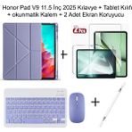 Yesnice Yesnıce Honor Pad V9 11.5 Inç 2025 Uyumlu Standlı Kılıf Dokunmatik Kalem ve Klavye Set - Lavender