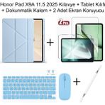 Yesnice Yesnıce Honor Pad X9A 11.5 Inç 2025 Uyumlu Standlı Kılıf Dokunmatik Kalem ve Klavye Set - Mavi
