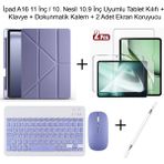 Yesnice Yesnıce Ipad A16 11.nesil / 10.nesil 10.9 Inç Uyumlu Standlı Kılıf ve Dokunmatik Kalem ve Klavye Set - Lavender