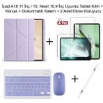 Yesnice Yesnıce Ipad A16 11.nesil / 10.nesil 10.9 Inç Uyumlu Standlı Kılıf ve Dokunmatik Kalem ve Klavye Set - Lila