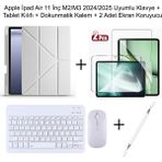 Yesnice Yesnıce iPad Air 11 M2/m3 2024/2025 Uyumlu Standlı Kılıf ve Dokunmatik Kalem ve Klavye ve Mouse - Gri