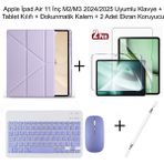 Yesnice Yesnıce iPad Air 11 M2/m3 2024/2025 Uyumlu Standlı Kılıf ve Dokunmatik Kalem ve Klavye ve Mouse - Lila