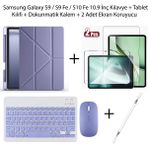 Yesnice Yesnıce Samsung Galaxy S10 Fe / S9 Fe / S9 10.9 Inç Uyumlu Standlı Kılıf ve Dokunmatik Kalem ve Klavye ve Mouse - Lavender