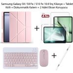 Yesnice Yesnıce Samsung Galaxy S10 Fe / S9 Fe / S9 10.9 Inç Uyumlu Standlı Kılıf ve Dokunmatik Kalem ve Klavye ve Mouse - Pembe