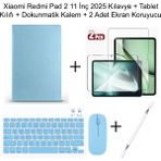 Yesnice Yesnıce Xiaomi Redmi Pad 2 11 Inç 2025 Uyumlu Standlı Kılıf Dokunmatik Kalem ve Klavye Set - Mavi