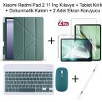 Yesnice Yesnıce Xiaomi Redmi Pad 2 11 Inç Uyumlu Standlı Kılıf Dokunmatik Kalem ve Klavye Set - Koyu Yeşil
