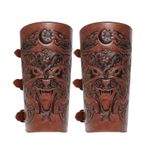 Yetişkin Erkek Cosplay Bracers | 1 Çift Ortaçağ Şövalyesi Bilek Bracers Yetişkin Erkekler için, Ayarlanabilir Genişlik Kabartmalı Kol Bileklik Kostüm Rönesans Modası için, kahverengi, Refer to