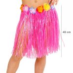 Yetişkin ve Çuk Uyumlu Pembe Renk Püsküllü Hawaii Luau Hula Etek 40 cm