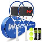 Yetişkinler için Pro Tenis Raketi, 2 Kişilik 27 inç Hızlı Tenis Raketi, Yeni Başlayanlar ve Profesyoneller için Kabul Edilebilir, 3 Tenis Topu, 2 Titreşim Sönümleri, 2 Overgrips, Tenis Çantası (Mavi)