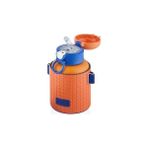 YF Tekstil Ambalaj 680ML Moda Çizgili Deri Kılıf Pipetli Askılı Kilitlenebilir Kapak Çelik Termos Matara (Turuncu) - Bitki Çayı