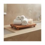 YF Tekstil Ambalaj Doğal Akasya Ahşap Ayaklı Sunum Standı ve Servis Tepsisi – 25X18 cm Dikdörtgen Yükseltici, Banyo Tezgahı, Mutfak ve Kahve Köşesi Düzenleyici - Kestane Akaju - Option-1