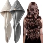 YFONG 2 Paket Mikrofiber Saç Havlusu Sargısı, Kadınlar için Süper Emici Hızlı Kuru Saç Türban Tüm Saç Stili Anti Kabarma, Düğmeli Büyük Saç Kurutma Havlusu