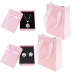 YFPOPONE 2 adet takı kutusu, hediye keseli, 9 x 7 x 3 cm, takı hediye kutuları, hediye paketi, küpe ve kolye için kurdeleli takı, küçük hediye kutusu, kapaklı (pembe)