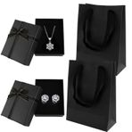 YFPOPONE 2 adet takı kutusu, hediye keseli, 9 x 7 x 3 cm, takı hediye kutuları, hediye paketi, küpe ve kolye için kurdeleli takı, küçük hediye kutusu, kapaklı (siyah)