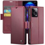 YFXPDF Redmi Note 12 Pro/Poco X5 Pro 5G için cep telefonu kılıfı birinci sınıf deri kılıf katlanabilir kapaklı kılıf çanta mıknatıs kart bölmesi dik durma fonksiyonu koruyucu kılıf, şarap kırmızısı