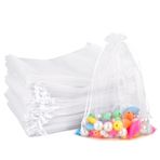 YFZYT 100 adet beyaz organze kese, 17 x 23 cm, lavanta kesesi, saten büzgü ipli, düğün hediyeleri, partiler ve Noel için ambalaj torbaları