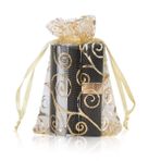 YFZYT 100 adet organze kese, organze kese, büzme ipi, hediye torbası, takı torbası, düğün için hediye, 15 x 20 cm, altın rengi