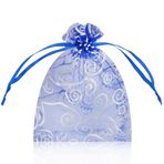 YFZYT 100 adet organze kese, organze kese, hediye kesesi, takı kesesi, parti, oyun, düğün dekorasyonu için, 9 x 12 cm, mavi, gümüş