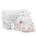 YFZYT 100 adet organze kese, takı torbası, organze kese, düğün kesesi, hediye torbası, şeker torbası, düğün, doğum günü hediyesi, 15 x 20 cm, beyaz gümüş