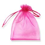 YFZYT 100 adet şeffaf organze torba dekorasyon ve düğün hediyeleri için takı şeker hediyesi, 9 x 12 cm, kırmızı pembe