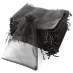 YFZYT 100 adet siyah organze kese (20 x 30 cm), ipli organze torba - ipli hediye torbası - küçük hediye kesesi - Noel, düğün hediyeleri ve partiler için takı kesesi.