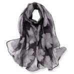 YFZYT Kadınlar için organze şal, tüy nakışlı desenli/kadınlar için şık aksesuar/organze şal, boyun atkısı/omuz şalı/şal şifon Stola Scarves, Gri çiçek, 180cm*70cm