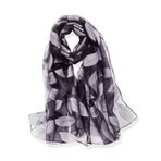 YFZYT Kadınlar için organze şal, tüy nakışlı desenli/kadınlar için şık aksesuar/organze şal, boyun atkısı/omuz şalı/şal şifon Stola Scarves, Gri yapraklar., 180cm*70cm