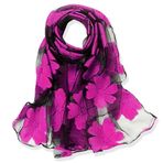 YFZYT Kadınlar için organze şal, tüy nakışlı desenli/kadınlar için şık aksesuar/organze şal, boyun atkısı/omuz şalı/şal şifon Stola Scarves, Gül Kırmızı Çiçek, 180cm*70cm