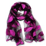 YFZYT Kadınlar için organze şal, tüy nakışlı desenli/kadınlar için şık aksesuar/organze şal, boyun atkısı/omuz şalı/şal şifon Stola Scarves, Gül Kırmızı Yapraklar, 180cm*70cm