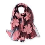 YFZYT Kadınlar için organze şal, tüy nakışlı desenli/kadınlar için şık aksesuar/organze şal, boyun atkısı/omuz şalı/şal şifon Stola Scarves, Pembe çiçek, 180cm*70cm