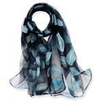 YFZYT Kadınlar için organze şal, tüy nakışlı desenli/kadınlar için şık aksesuar/organze şal, boyun atkısı/omuz şalı/şal şifon Stola Scarves, Su mavisi yapraklar, 180cm*70cm