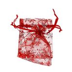 YFZYT Net iplik organze çantalar, renkli kar tanesi pattren sert inci takı şifon sarma çantaları büzme ipli çanta çanta düğün partisi hediye şeker - 100 adet, 7 x 9 cm, kırmızı #D