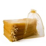 YFZYT Organze Çantalar 100 Parça Organze Çanta İpli Organze Çanta Hediye Çantaları Takı Düğün Favor Doğum Günü Parti (Altın, 20x30CM/7.87" x 11.81")
