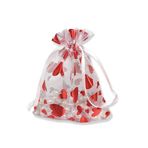 YFZYT Organze kese, 100 adet bronzlaştırıcı kalp organze kese, takı torbası, hediye torbası, düğün hediyesi, evlilik kutlaması, parti çantası, 8 x 11 cm, kırmızı kalp