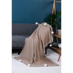 YGT Home Menekşe 10 Ponpon Triko Örgülü Tv Battaniyesi 130 x 170 | Koltuk Örtüsü - Bacak Şalı-Koltuk Dekoru Bej - 130 x 170 cm