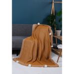 YGT Home Menekşe 10 Ponpon Triko Örgülü Tv Battaniyesi 130 x 170 | Koltuk Örtüsü - Bacak Şalı-Koltuk Dekoru Hardal - 130 x 170 cm