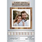 yhfoto 9 Adet 10x10 Çerçeve Ahşap Beyaz Şeritli Fotoğraf Mdf Çerçeve Kare Çerçeve Kahverengi 100 x 100