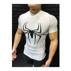 YHM Compression T-shirt Fit Spor Erkek Sıkı Tişört Kısa Kollu Beyaz Spiderman Baskılı
