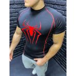 Yhm Compression Tshirt Fit Spor Kısa Kollu Vücuda Yapışan Kırmızı Spiderman Baskılı Çizgili Siyah T-Shirt - XL